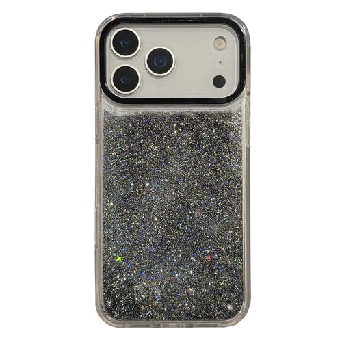 For iPhone 17 Pro Max Case Dynamic Liquid Glitter Soft TPU Hard PC Back Phone Cover - Black + Silver - 1