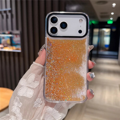 For iPhone 17 Pro Max Case Dual-Color Flowing Liquid Glitter TPU + PC Phone Cover - Orange - 1