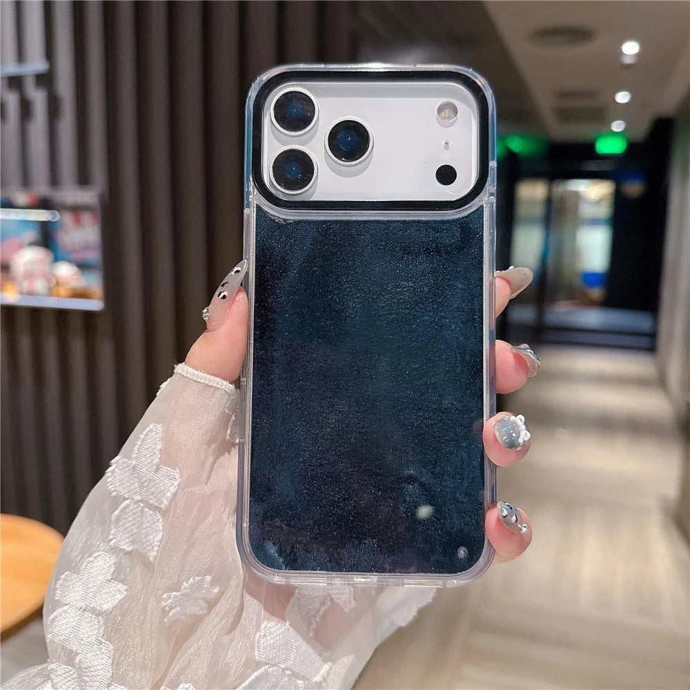 For iPhone 17 Pro Case Dual-Color Flowing Liquid Glitter TPU + PC Phone Cover - Black Blue - 1