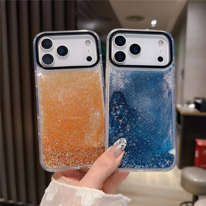 For iPhone 17 Pro Case Dual-Color Flowing Liquid Glitter TPU + PC Phone Cover - Black Blue - 2
