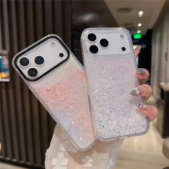 For iPhone 17 Pro Case Dual-Color Flowing Liquid Glitter TPU + PC Phone Cover - Black Blue - 3