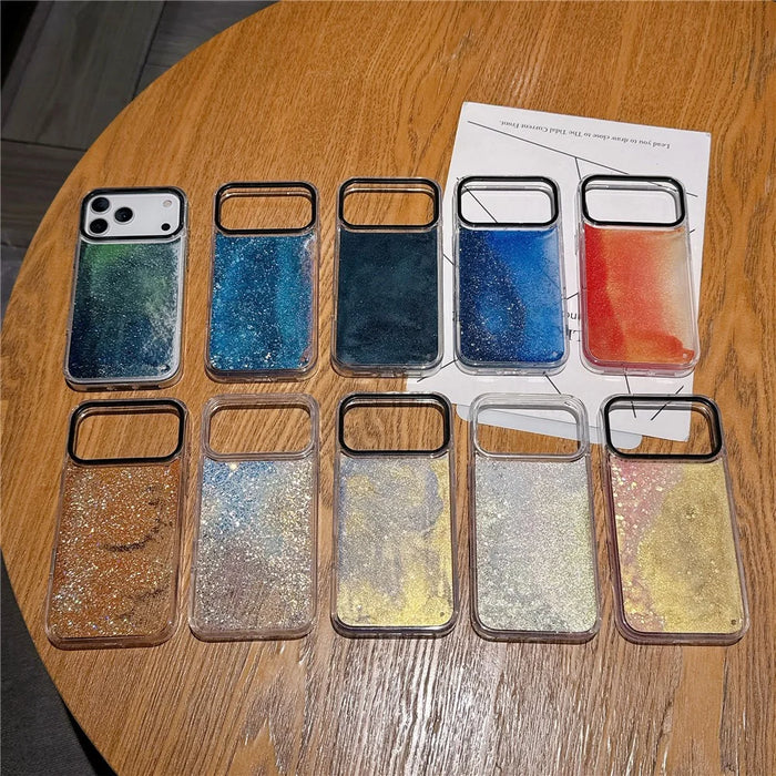 For iPhone 17 Pro Case Dual-Color Flowing Liquid Glitter TPU + PC Phone Cover - Black Blue - 5