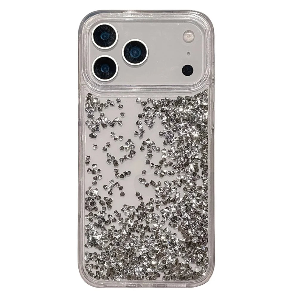 For iPhone 17 Pro Max Case Bling Rhinestone Quicksand TPU + PC Protective Cover - Silver - 1