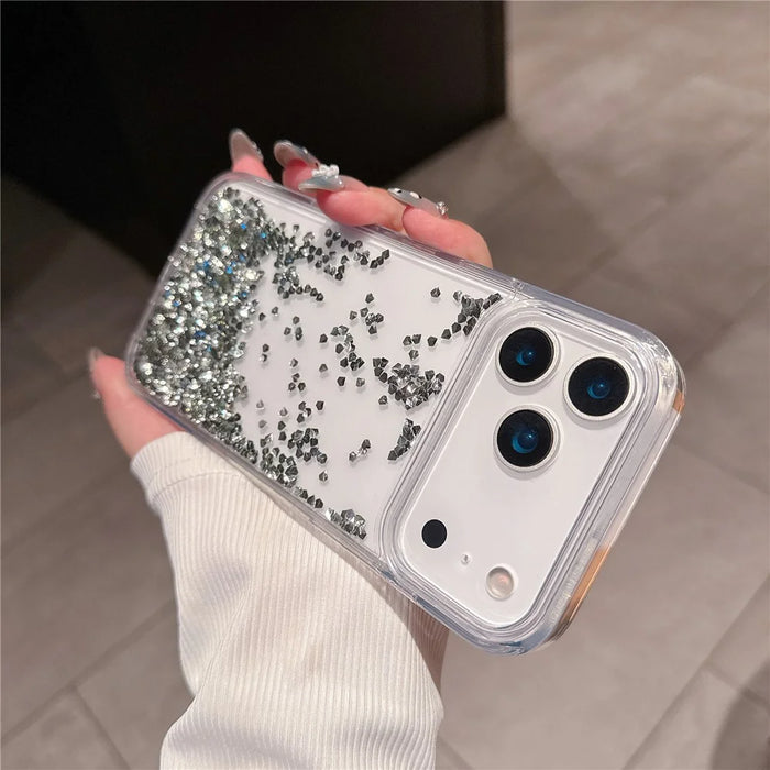 For iPhone 17 Pro Case Bling Rhinestone Quicksand TPU + PC Protective Cover - Silver - 3