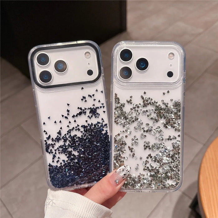 For iPhone 17 Pro Case Bling Rhinestone Quicksand TPU + PC Protective Cover - Silver - 4