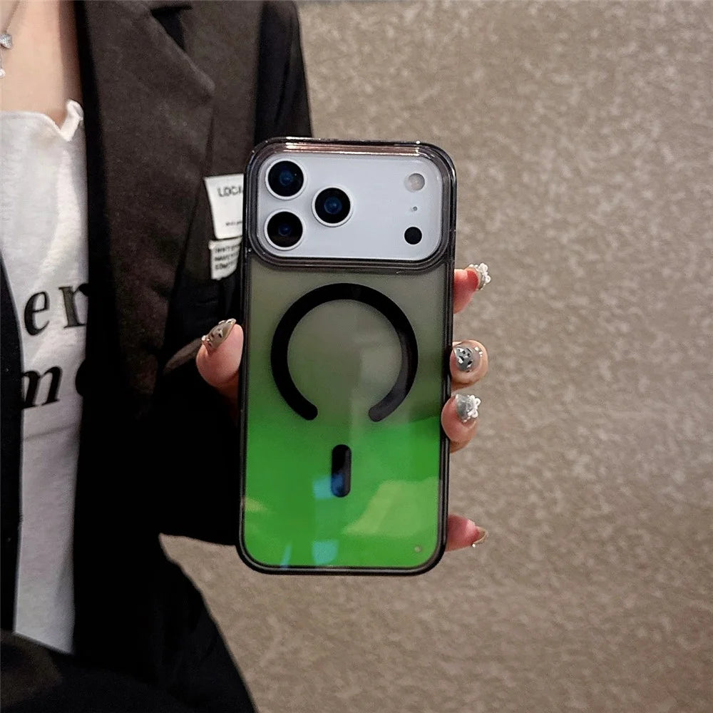 For iPhone 17 Pro Case Compatible with MagSafe Liquid Quicksand PC + TPU Luminous Phone Cover - Green - 3