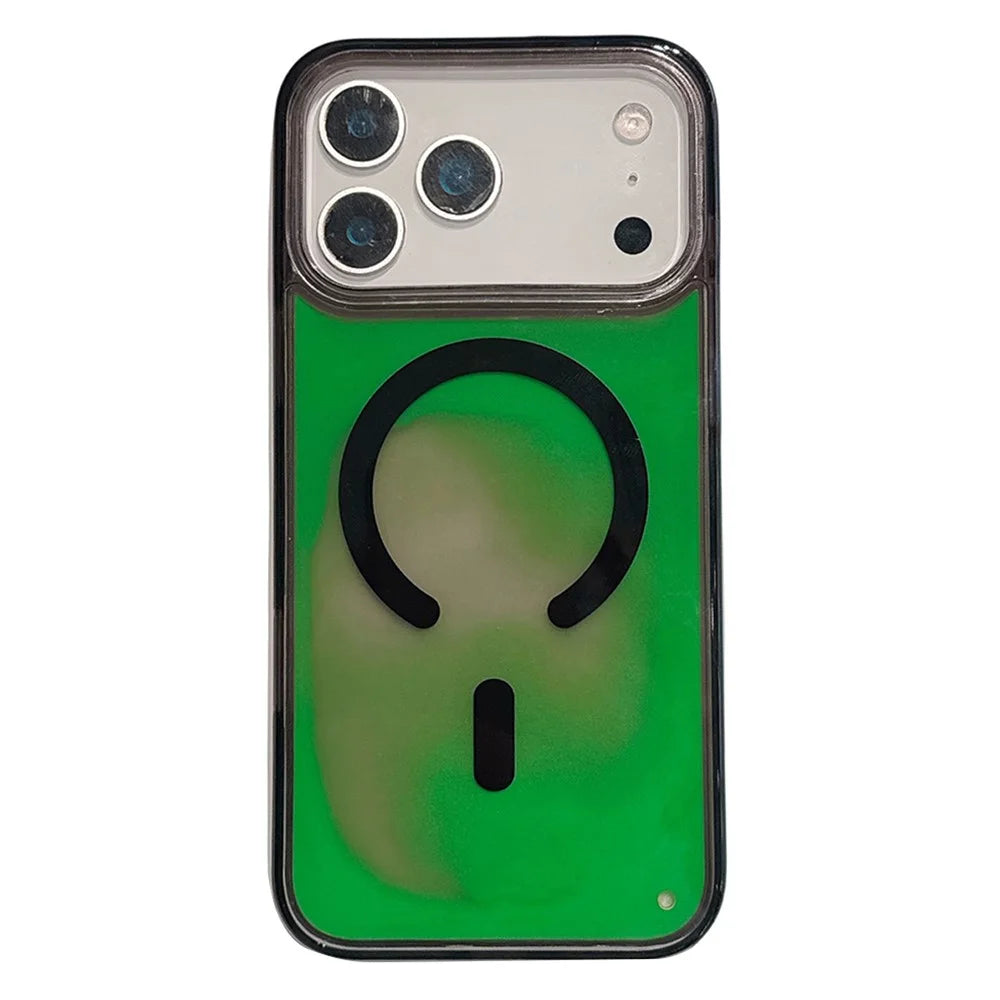 For iPhone 17 Pro Max Case Compatible with MagSafe Liquid Quicksand PC + TPU Luminous Phone Cover - Green - 1
