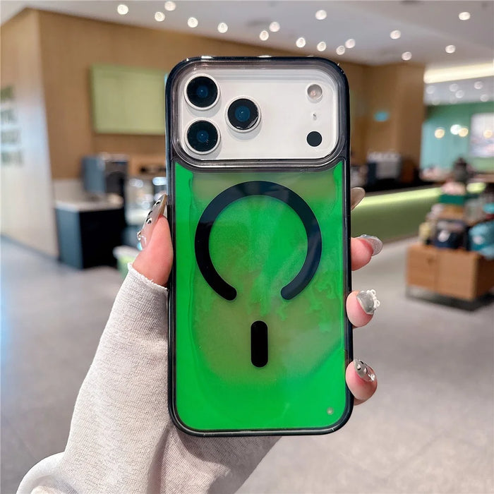 For iPhone 17 Pro Max Case Compatible with MagSafe Liquid Quicksand PC + TPU Luminous Phone Cover - Green - 2