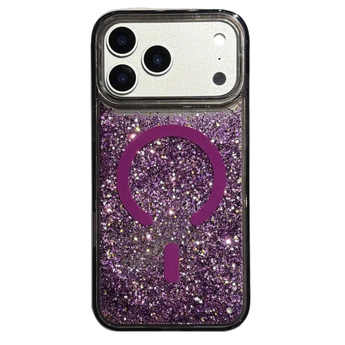 For iPhone 17 Pro Max Case Compatible with MagSafe Glitter Floating Quicksand TPU + PC Phone Cover - Purple - 1