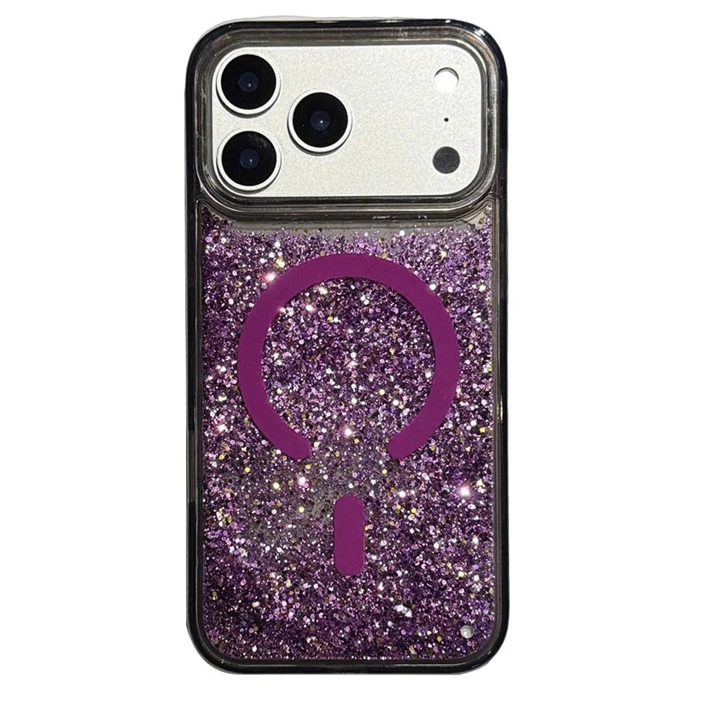 For iPhone 17 Pro Max Case Compatible with MagSafe Glitter Floating Quicksand TPU + PC Phone Cover - Purple - 1