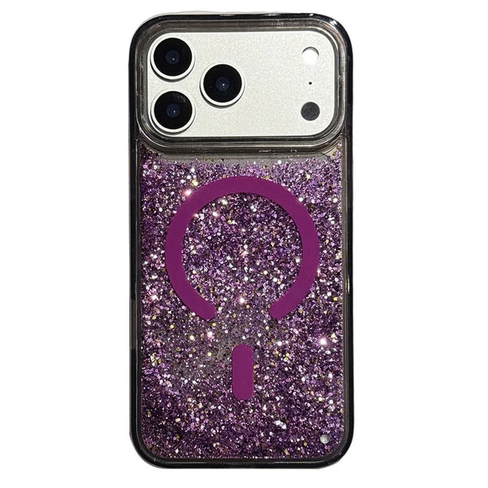 For iPhone 17 Pro Max Case Compatible with MagSafe Glitter Floating Quicksand TPU + PC Phone Cover - Purple - 1