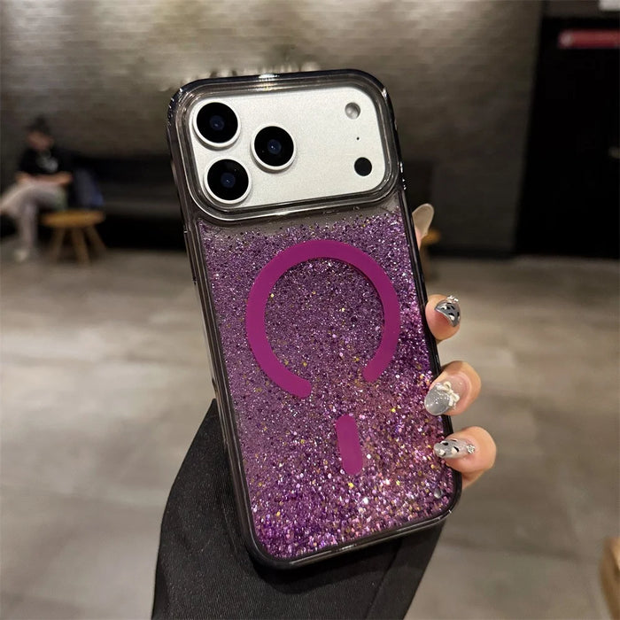 For iPhone 17 Pro Max Case Compatible with MagSafe Glitter Floating Quicksand TPU + PC Phone Cover - Purple - 2