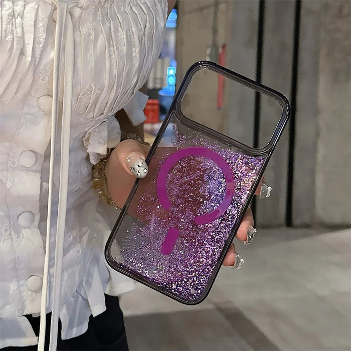 For iPhone 17 Pro Max Case Compatible with MagSafe Glitter Floating Quicksand TPU + PC Phone Cover - Purple - 3
