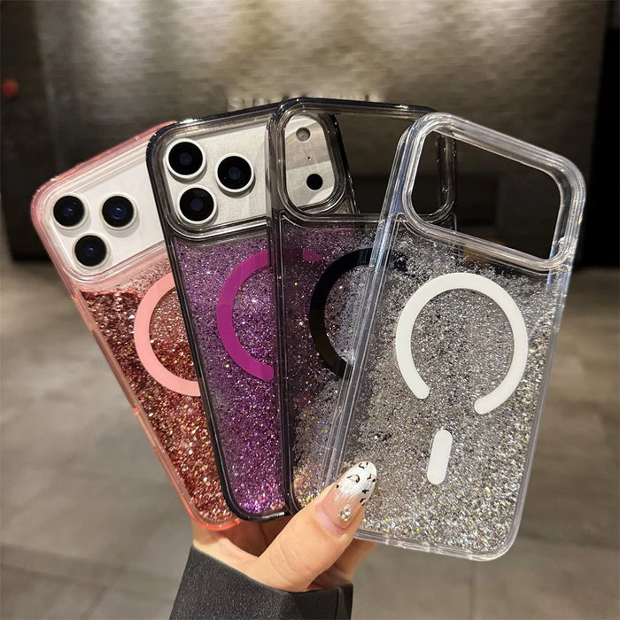 For iPhone 17 Pro Max Case Compatible with MagSafe Glitter Floating Quicksand TPU + PC Phone Cover - Purple - 4