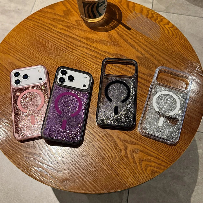 For iPhone 17 Pro Max Case Compatible with MagSafe Glitter Floating Quicksand TPU + PC Phone Cover - Purple - 5