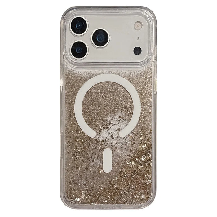 For iPhone 17 Pro Max Case Compatible with MagSafe Flowing Quicksands Sparkle PC + TPU Phone Cover - Golden Polka Dots - 1