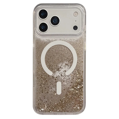 For iPhone 17 Pro Case Compatible with MagSafe Flowing Quicksands Sparkle PC + TPU Phone Cover - Golden Polka Dots - 1