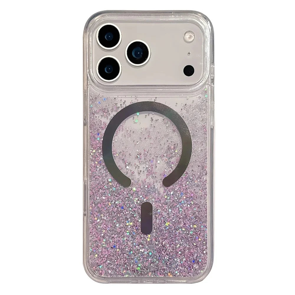 For iPhone 17 Pro Case Compatible with MagSafe Quicksand Beads PC + TPU Phone Cover - Purple - 1