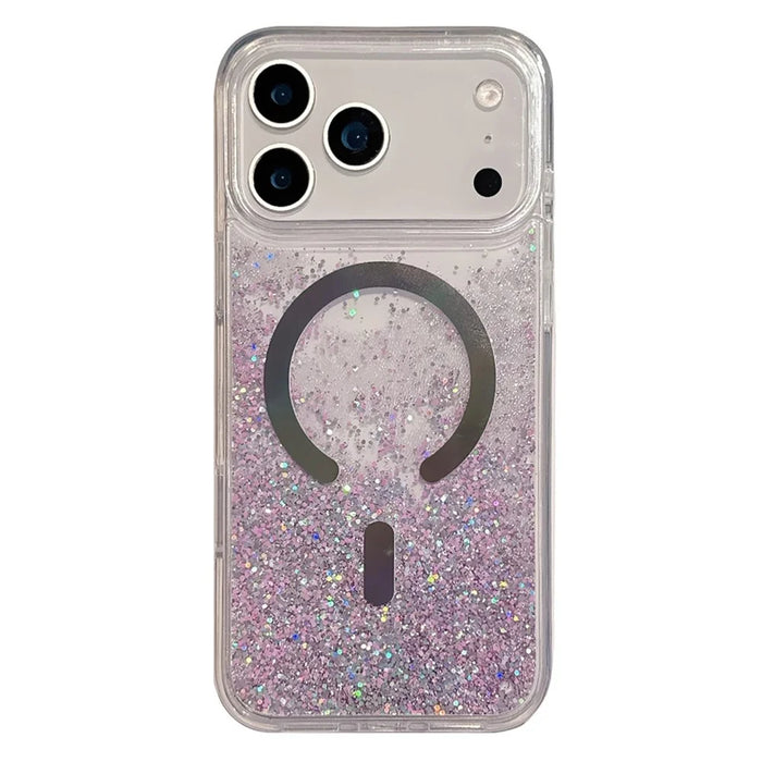 For iPhone 17 Pro Case Compatible with MagSafe Quicksand Beads PC + TPU Phone Cover - Purple - 1