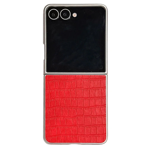 For Samsung Galaxy Z Flip7 5G Case Crocodile Texture PU Leather + PC Protective Phone Cover - Red - 1