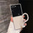 For Samsung Galaxy Z Flip7 5G Case Crocodile Texture PU Leather + PC Phone Cover Pearl Wrist Strap - White - 1