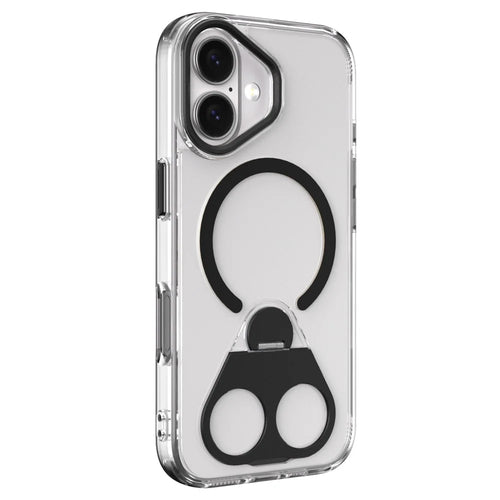 For iPhone 17 Phone Case Compatible with MagSafe TPU Acrylic Back Cover with Ring Kickstand - Black - 1