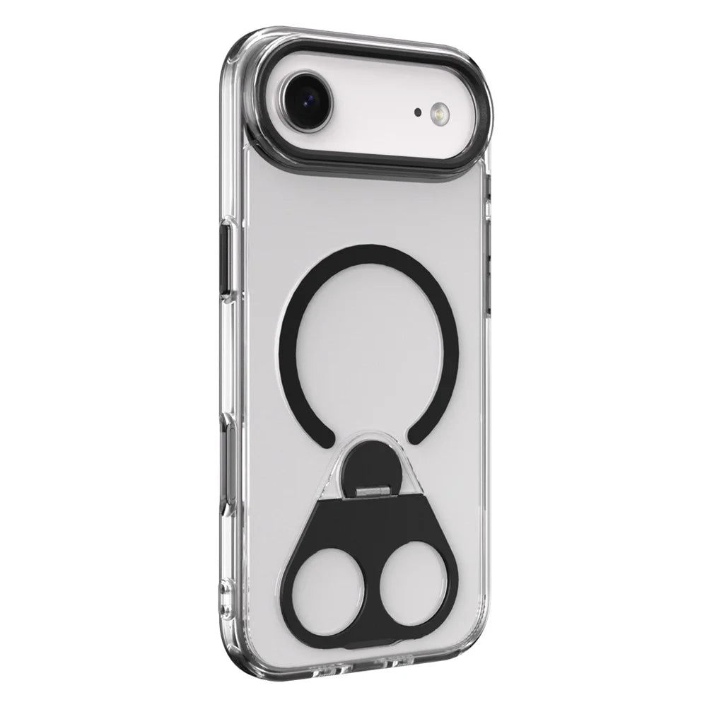 For iPhone Air Phone Case Compatible with MagSafe TPU Acrylic Back Cover with Ring Kickstand - Black - 1
