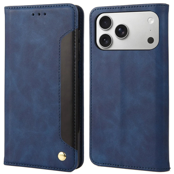 For iPhone 17 Pro Case PU Leather Shockproof Protection Wallet Phone Cover - Blue - 1