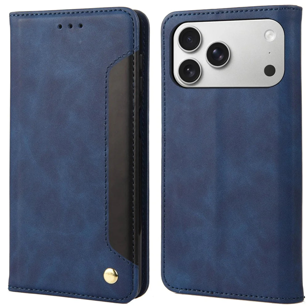 For iPhone 17 Pro Max Case PU Leather Shockproof Protection Wallet Phone Cover - Blue - 1