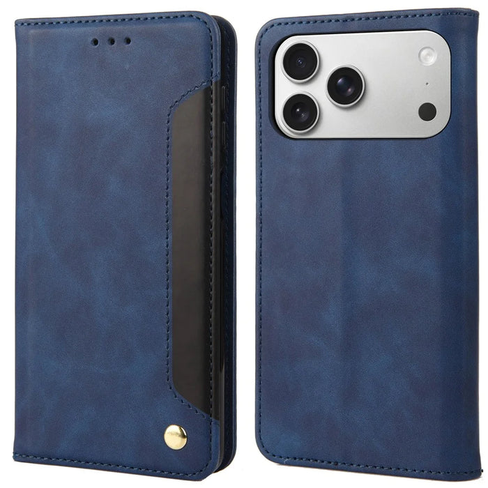 For iPhone 17 Pro Max Case PU Leather Shockproof Protection Wallet Phone Cover - Blue - 1