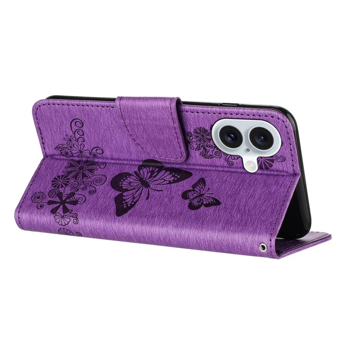 For iPhone 17 Case Butterflies Flower Leather Wallet Flip Phone Cover - Purple - 4
