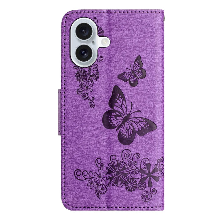 For iPhone 17 Case Butterflies Flower Leather Wallet Flip Phone Cover - Purple - 7