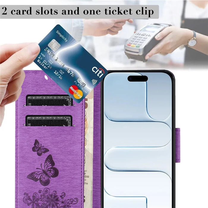 For iPhone Air Case Butterflies Flower Leather Wallet Flip Phone Cover - Purple - 5
