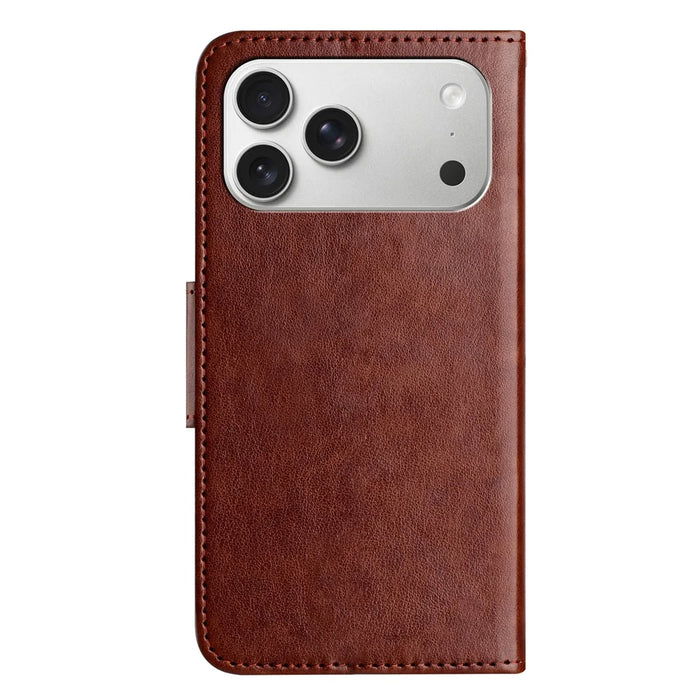 For iPhone 17 Pro Case Imprinted Mini Butterfly Leather Wallet Phone Cover - Brown - 7