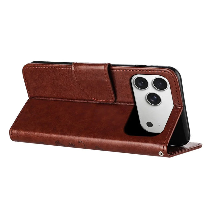 For iPhone 17 Pro Max Case Imprinted Mini Butterfly Leather Wallet Phone Cover - Brown - 4