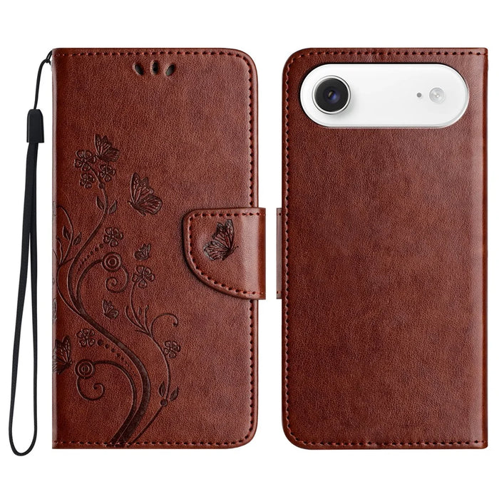For iPhone Air Case Imprinted Mini Butterfly Leather Wallet Phone Cover - Brown - 1