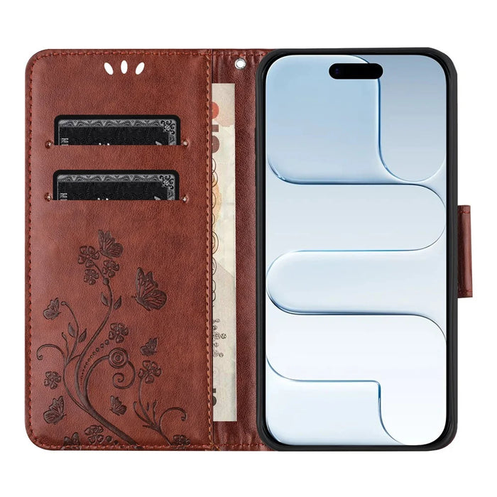 For iPhone Air Case Imprinted Mini Butterfly Leather Wallet Phone Cover - Brown - 2