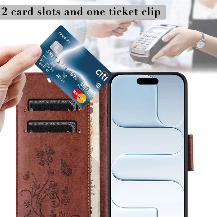 For iPhone Air Case Imprinted Mini Butterfly Leather Wallet Phone Cover - Brown - 5