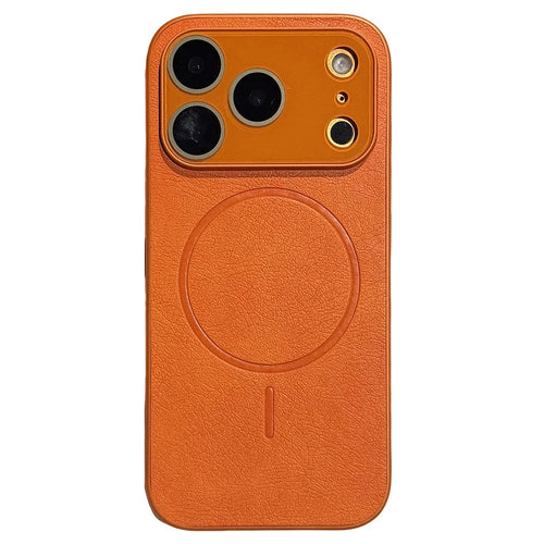 For iPhone 17 Pro Max Case PU Leather Coated PC TPU Phone Cover Compatible with MagSafe - Orange - 1