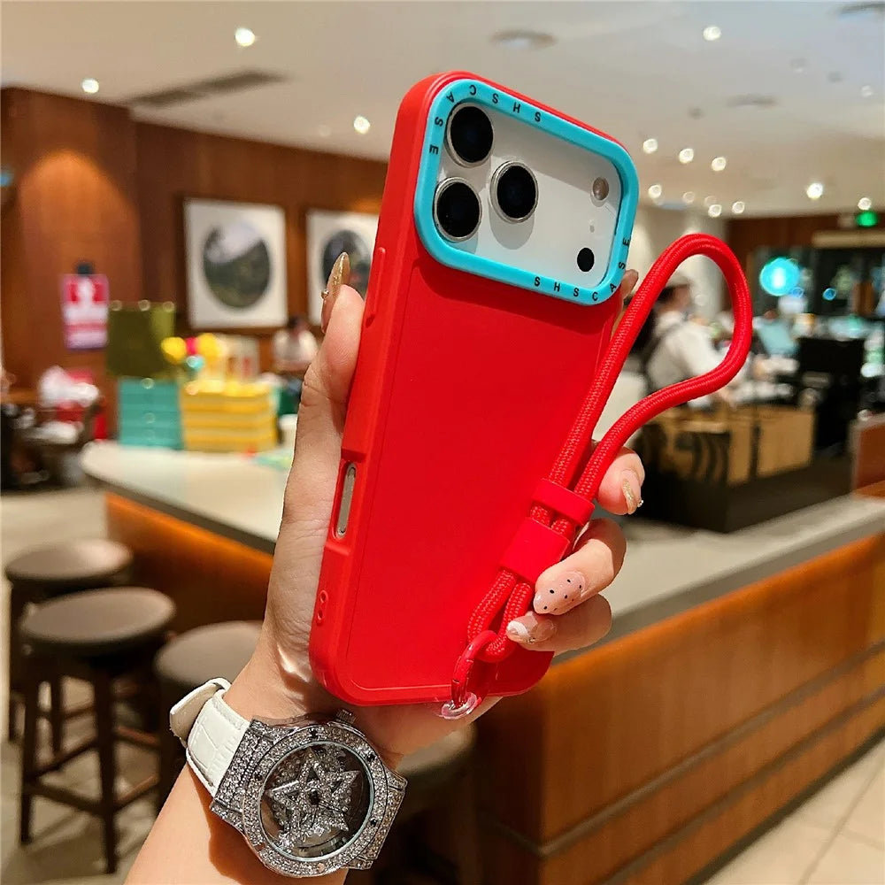 For iPhone 18 Pro Max / 17 Pro Max Case Contrasting Colors Shockproof TPU Phone Cover with Wrist Strap - Red - 1