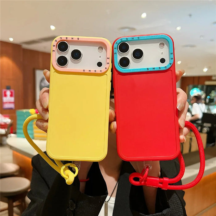 For iPhone 18 Pro Max / 17 Pro Max Case Contrasting Colors Shockproof TPU Phone Cover with Wrist Strap - Red - 4