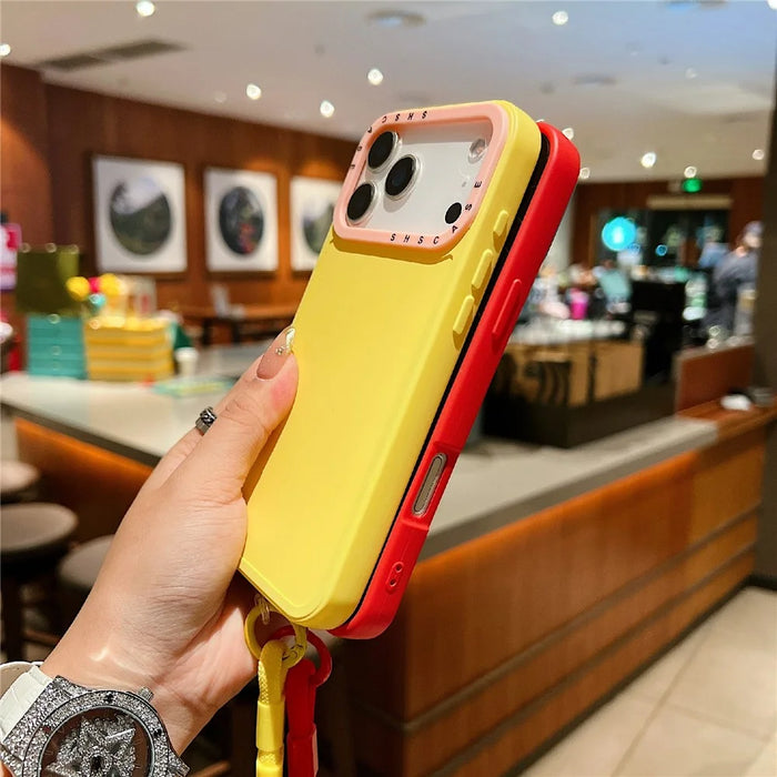 For iPhone 18 Pro Max / 17 Pro Max Case Contrasting Colors Shockproof TPU Phone Cover with Wrist Strap - Red - 5