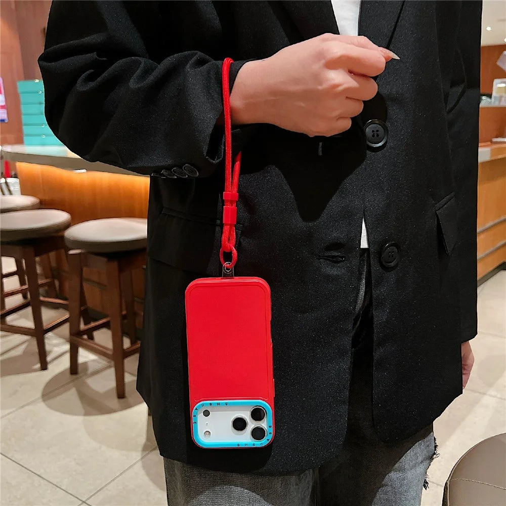For iPhone 18 Pro / 17 Pro Case Contrasting Colors Shockproof TPU Phone Cover with Wrist Strap - Red - 3
