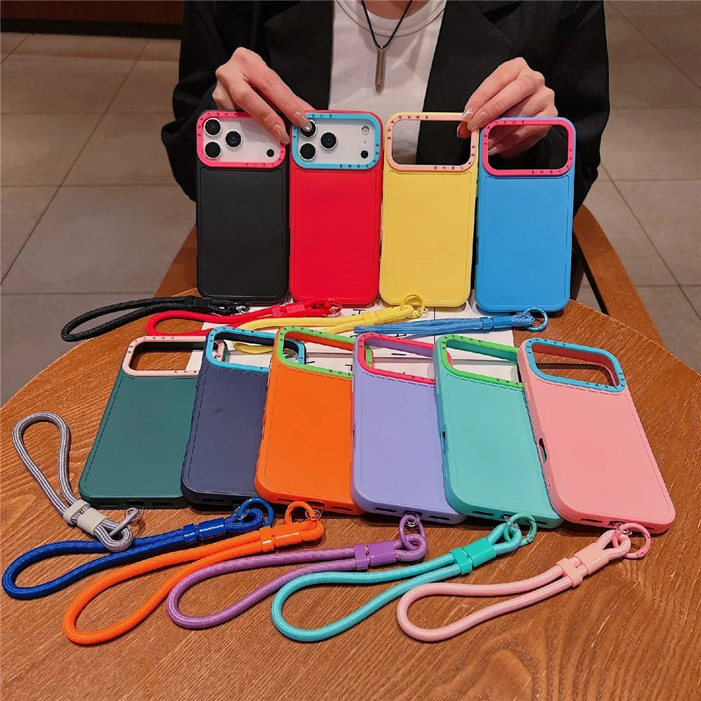 For iPhone 18 Pro / 17 Pro Case Contrasting Colors Shockproof TPU Phone Cover with Wrist Strap - Red - 7