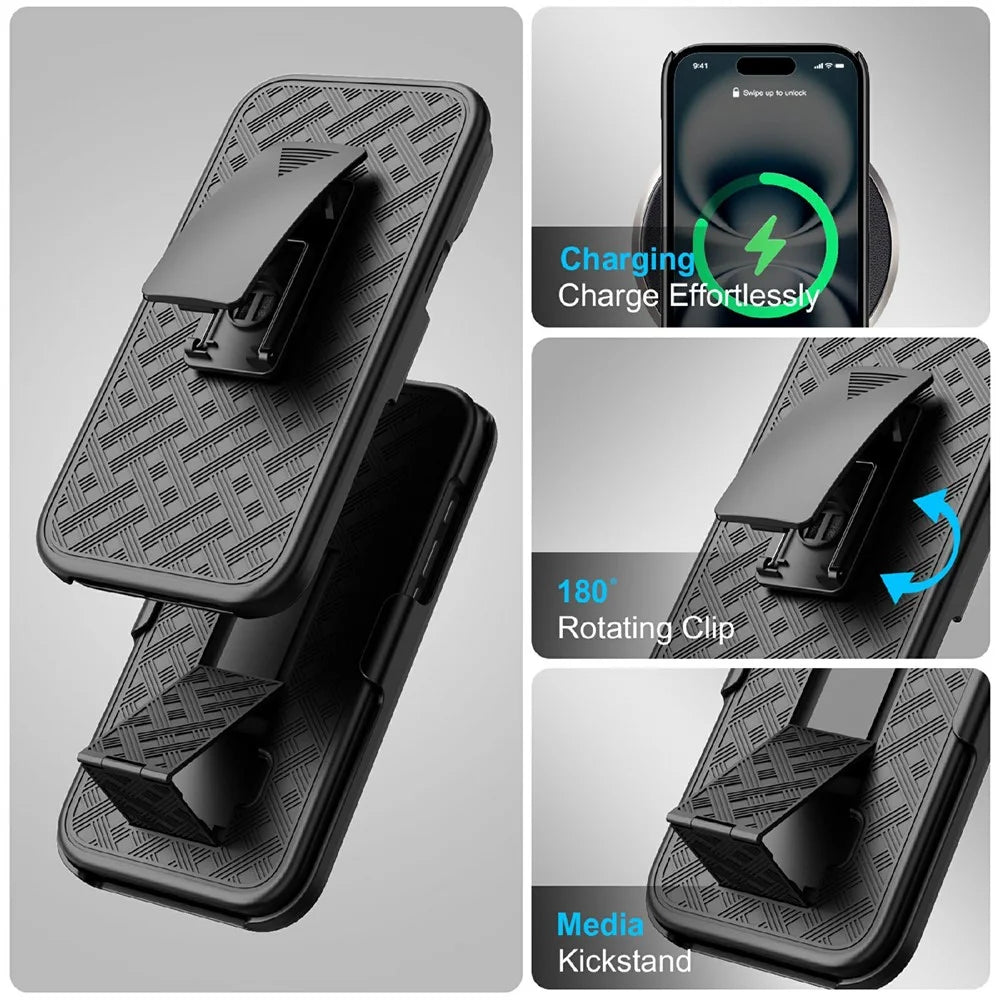 For iPhone 17 Case PC + TPU Sliding Screen Cover Kickstand Phone Shell with Clip - 7