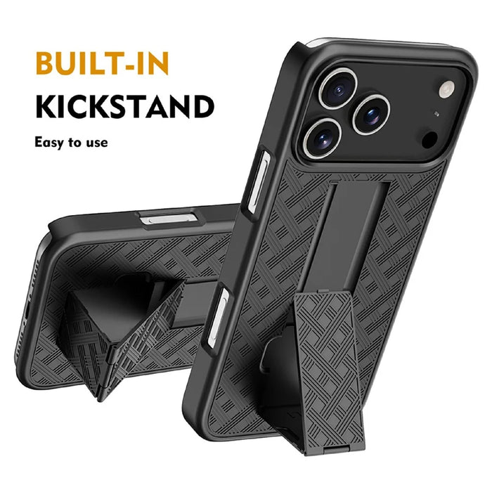 For iPhone 17 Pro Case PC + TPU Sliding Screen Cover Kickstand Phone Shell with Clip - 3