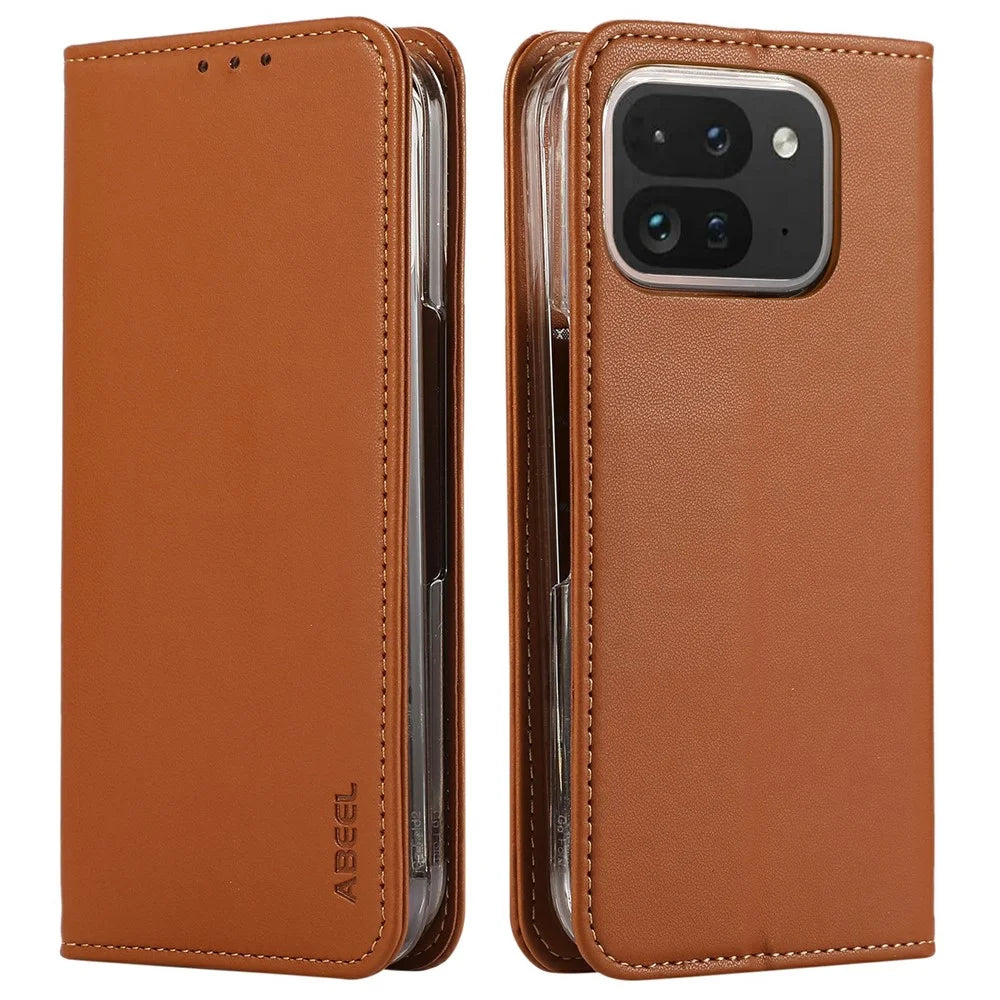 ABEEL For Google Pixel 10 Pro Fold Phone Case RFID Blocking Leather Flip Cover - Brown - 1