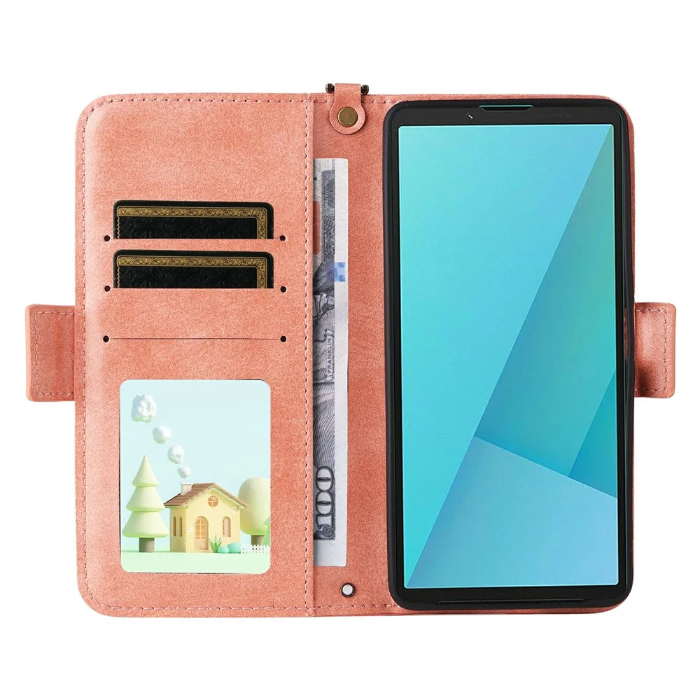 For Sony Xperia 10 VII Leather Case Magnetic Closure Wallet Stand Phone Cover with Crossbody Strap - Pink - 2