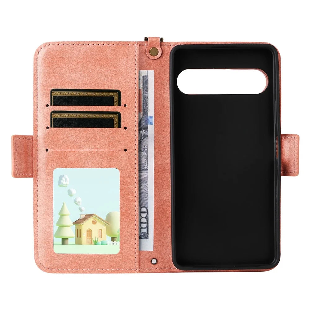 For Sony Xperia 10 VII Leather Case Magnetic Closure Wallet Stand Phone Cover with Crossbody Strap - Pink - 5