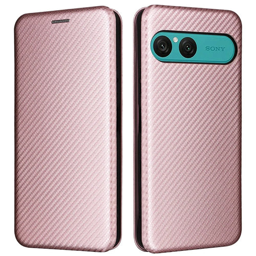 For Sony Xperia 10 VII Case Carbon Fiber Texture Drop-Proof PU Leather Phone Cover - Rose Gold - 1